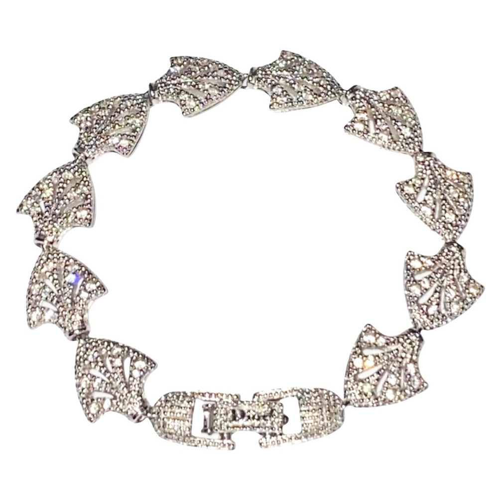 Christian Dior Silver Crystal Rhinestone Logo Filigree ICY BLING Chain Bracelet